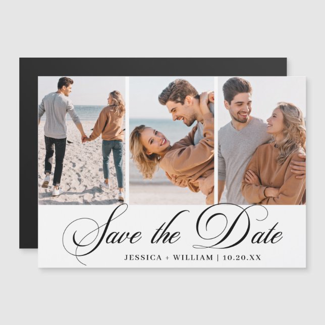 Carte Magnétique Élégante photo de mariage Enregistrer la date Cart (Devant / Derrière)