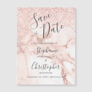 Carte Magnétique Élégante Rose Gold Pailleté Marbre Enregistrer la 