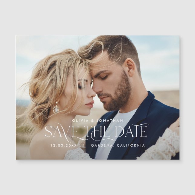 Carte Magnétique Élégante typographie moderne paysage mariage photo (Devant)