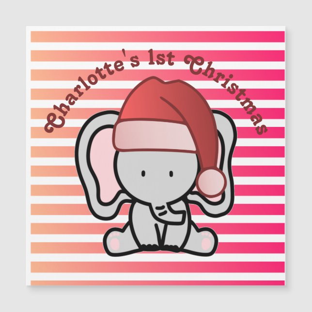Carte Magnétique Eléphant personnalisé 1er Noël Baby Girl (Devant)