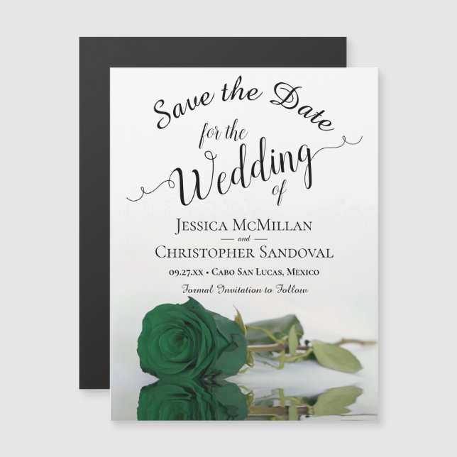 Carte Magnétique Emerald Green Mariage Rose Enregistrer l'aimant Da (Devant / Derrière)
