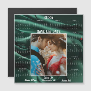 Carte Magnétique Émeraude Luxe Satin Sauvegarder la Date Couple Fia