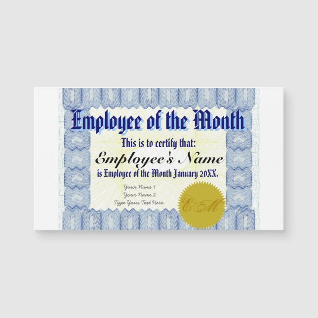 Carte Magnétique Employé du certificat de mois (Devant)