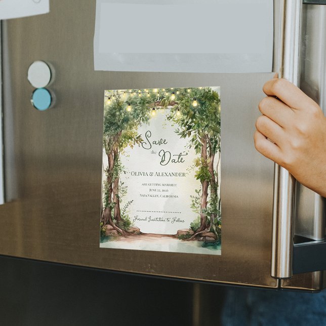 Carte Magnétique Enchanted Garden String Lights Save the Date (Enchanted Garden String Lights Save the Date Magnet | Rustic Outdoor Wedding Magnetic Announcement)
