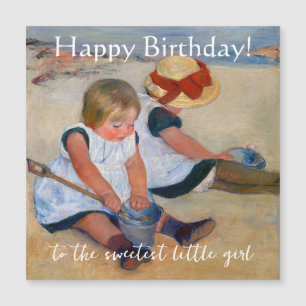 Carte Magnétique Enfants jouant sur la plage Joyeux anniversaire