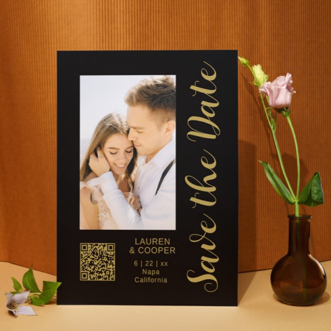 Carte Magnétique Enregistrer La Date Black Gold Style Mariage moder (Créateur téléchargé)