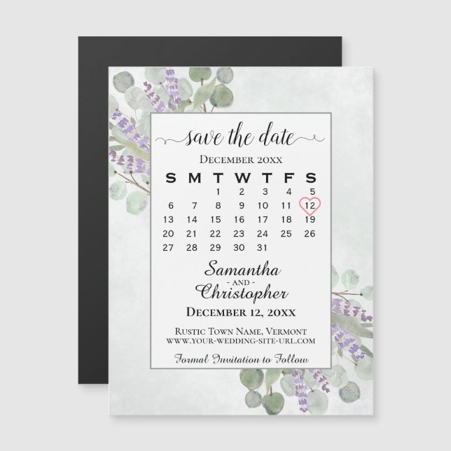 Carte Magnétique Enregistrer la date Calendrier Eucalyptus Lavender (Devant / Derrière)