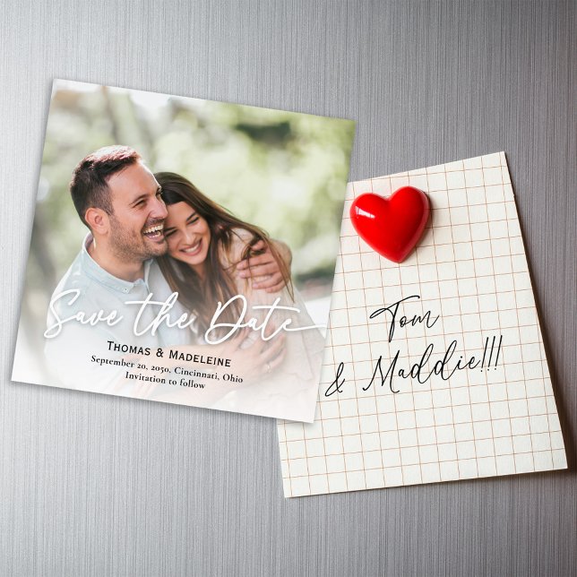 Carte Magnétique Enregistrer la date Calligraphie Script Photo magn (Wedding save the date photo magnetic card. with simple elegant style. )