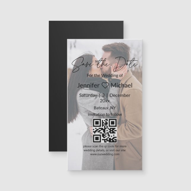 Carte Magnétique enregistrer la date code qr couple mariage photo a (Devant / Derrière)