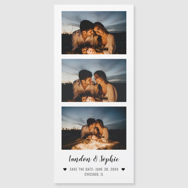 Carte Magnétique Enregistrer la date Elegant Photo Booth Strip 3 Ph (Devant)