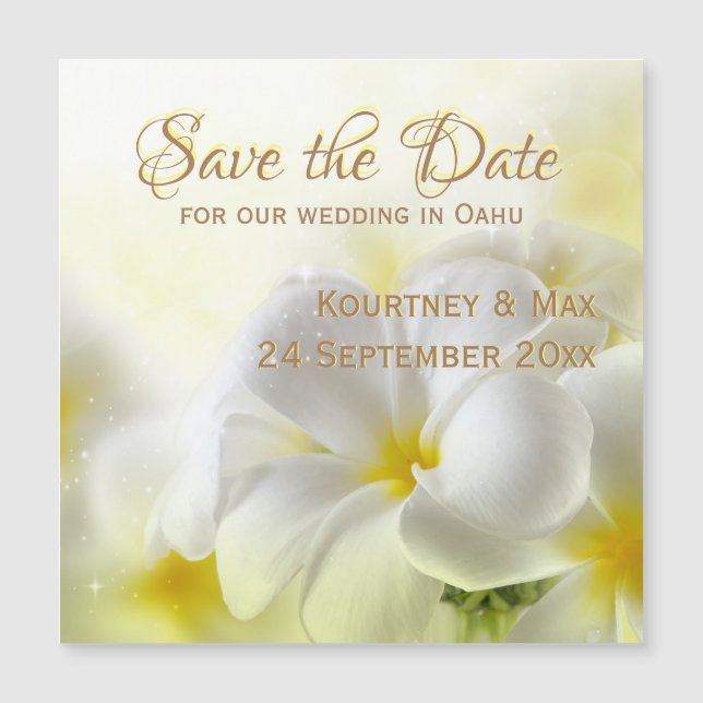 Carte Magnétique Enregistrer la date Hawaii White Plumeria Magnetic (Devant)