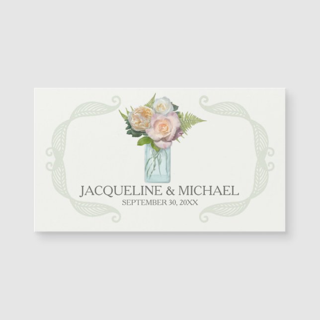 Carte Magnétique Enregistrer la date Pays Rose Blossom Mason Jar (Devant)