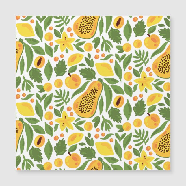 Carte Magnétique Ensemble de fruits exotiques : papaye, citron, man (Devant)