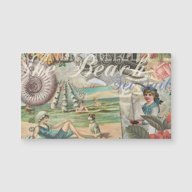 Carte Magnétique été plage vintage pieuvre antique voile (Devant)