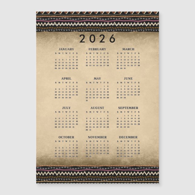 Carte Magnétique Ethnic Tribal Stripes 2026 Magnetic Card (Devant)