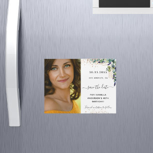 Carte Magnétique Eucalyptus photo anniversaire enregistrer la date 