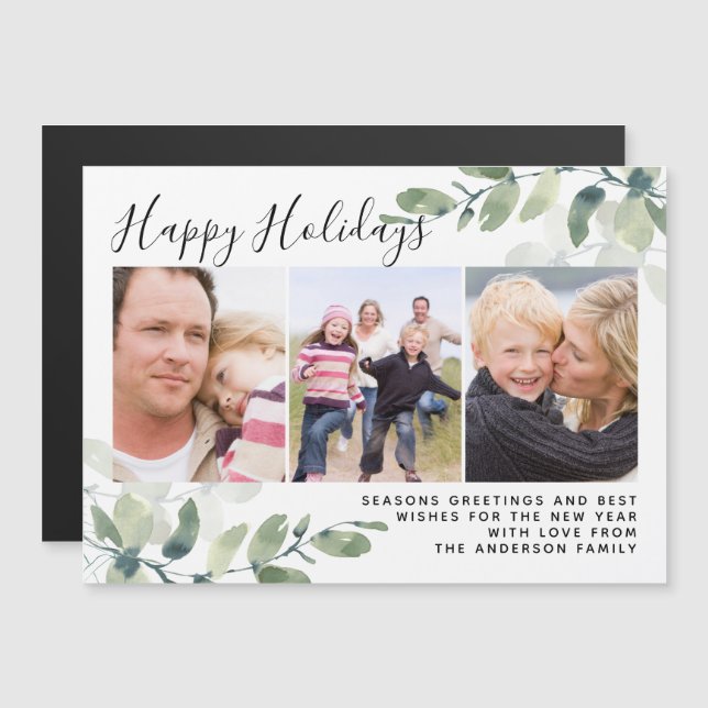 Carte Magnétique Eucalyptus Photo Happy Holidays Card (Devant / Derrière)