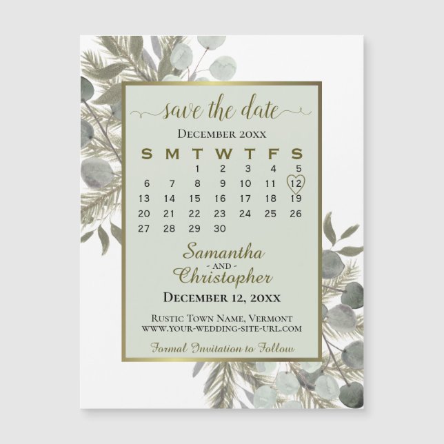 Carte Magnétique Eucalyptus Pine Enregistrer la date Calendrier Sag (Devant)