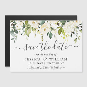 Carte Magnétique Eucalyptus Roses blanches Enregistrer la date Cart