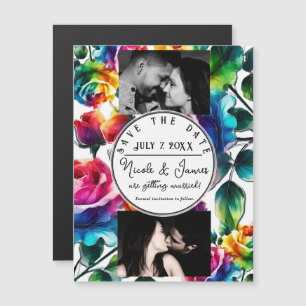 Carte Magnétique Faire part de mariage Rose Arc-en-ciel Fleurs Noir