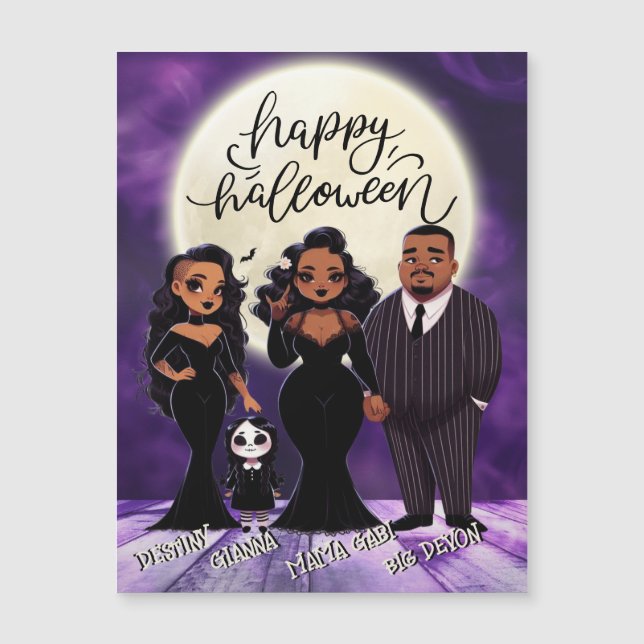 Carte Magnétique Famille ethnique mignonne et Éffrayante Halloween (Devant)