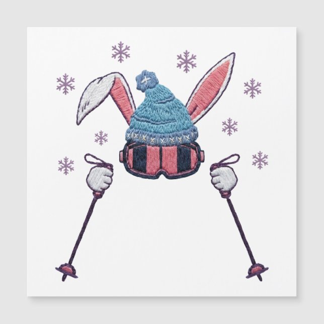Carte Magnétique Faux yarn skiing rabbit winter humor (Devant)