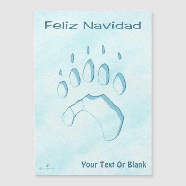 Carte Magnétique Feliz Navidad - Empreinte de patte de l'ours polai (Devant)