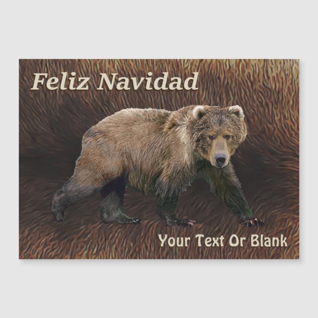 Carte Magnétique Feliz Navidad - Ours Kodiak Sur Fourrure De Caribo (Devant)