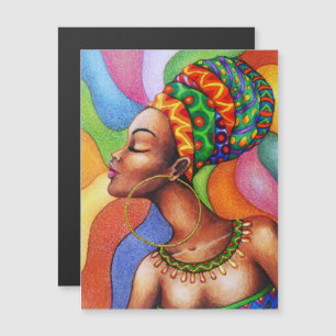 Carte Magnétique Femme africaine avec cire tissu traditionnel