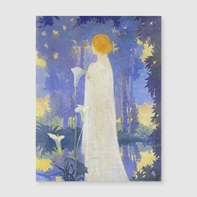 Carte Magnétique Femme Art Nouveau avec Calla Lilies (Devant)