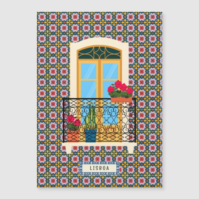 Carte Magnétique Fenêtre de la maison de Lisbonne avec plantes et c (Devant)
