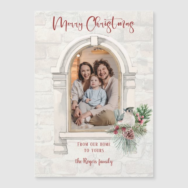 Carte Magnétique Fenêtre Rustique aquarelle avec photo florale de N (Devant)