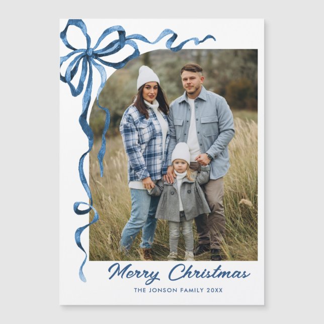 Carte magnétique Festive Blue Christmas Bow (Devant)