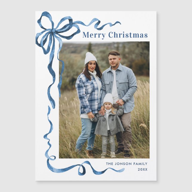 Carte magnétique Festive Blue Christmas Bow (Devant)