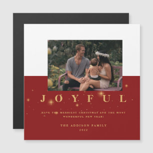 Carte Magnétique Festive Rouge et or Joyful Photo Noël