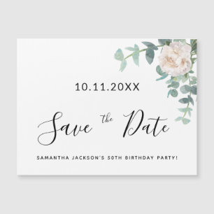 Carte Magnétique Fête d'anniversaire blanc fleuri vert enregistrer 