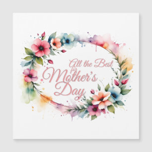 Carte Magnétique Fête des mères Aquarelle Florale Wreath en rose V2