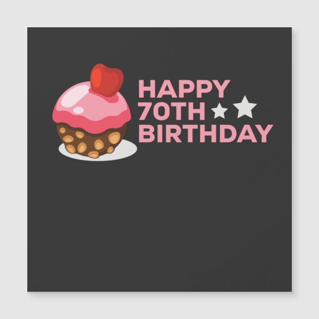 Carte Magnétique fêter le 70e anniversaire design avec gâteau (Devant)