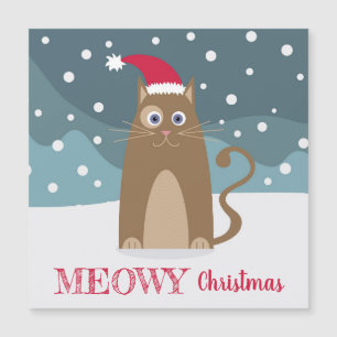 Carte Magnétique Fêtes de Noël d'hiver père Noël chat animal de com
