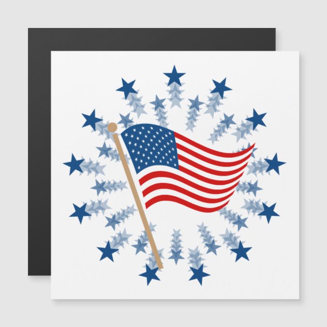 Carte Magnétique Feu d'artifice en étoile explosée Drapeau Américai (Devant / Derrière)