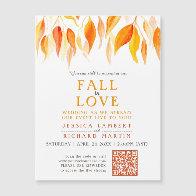Carte Magnétique Feuilles tombent amoureux mariage streaming orange (Devant)