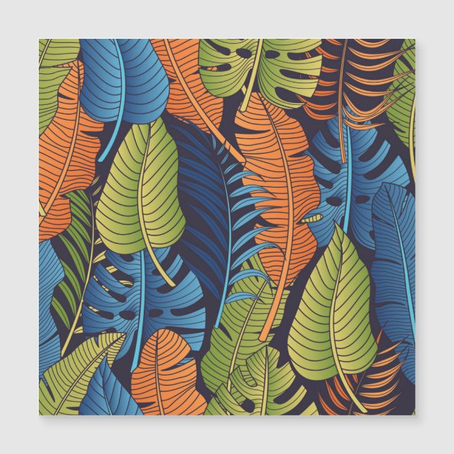 Carte Magnétique Feuilles tropicaux, motif sans couture fleurie. (Devant)