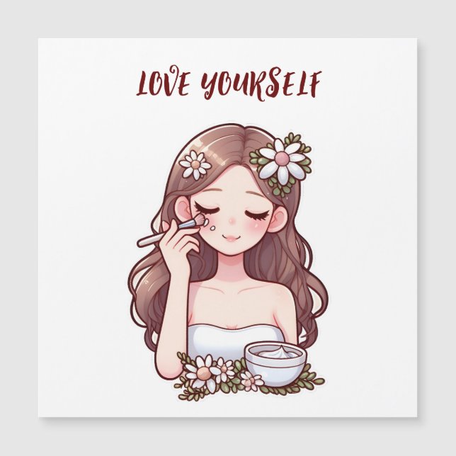 Carte Magnétique Fille appliquant skincare Aimez-vous (Devant)