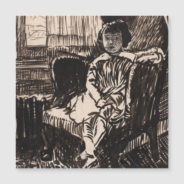 Carte Magnétique Fille assise à la chaise (vers 1917-1918) Toile Im (Devant)