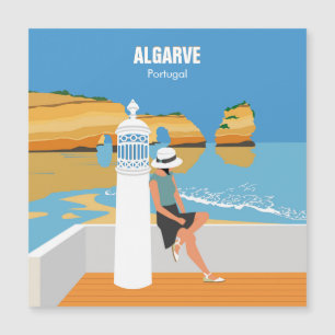 Carte Magnétique Fille de la plage d'Algarve voyage style vintage