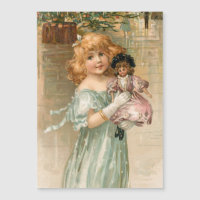 Fille victorienne souriante avec poupée au bal de 