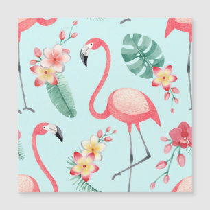 Carte Magnétique Flamants roses Fleurs tropicales Motif aquarelle