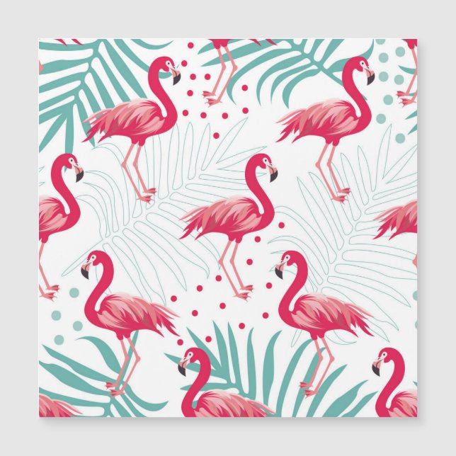 Carte Magnétique Flamingo tropical et feuille, motif d'été. (Devant)