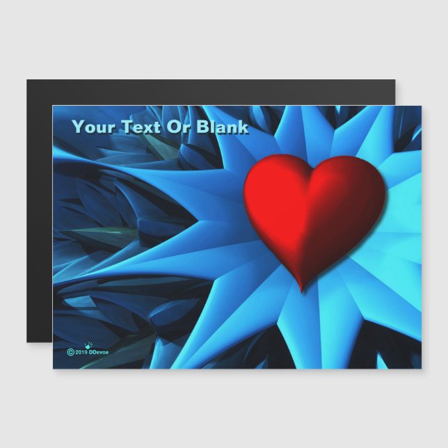 Carte Magnétique Fleur coeur bleu fractal (Devant / Derrière)