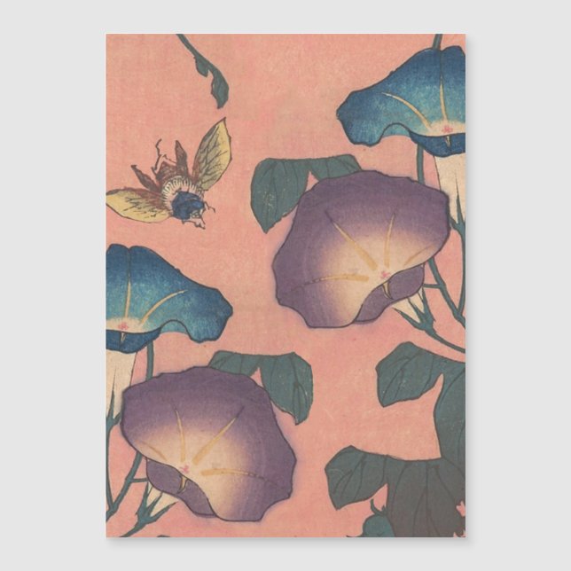 Carte Magnétique Fleur d'abeille rose classique Hokusai Art (Devant)